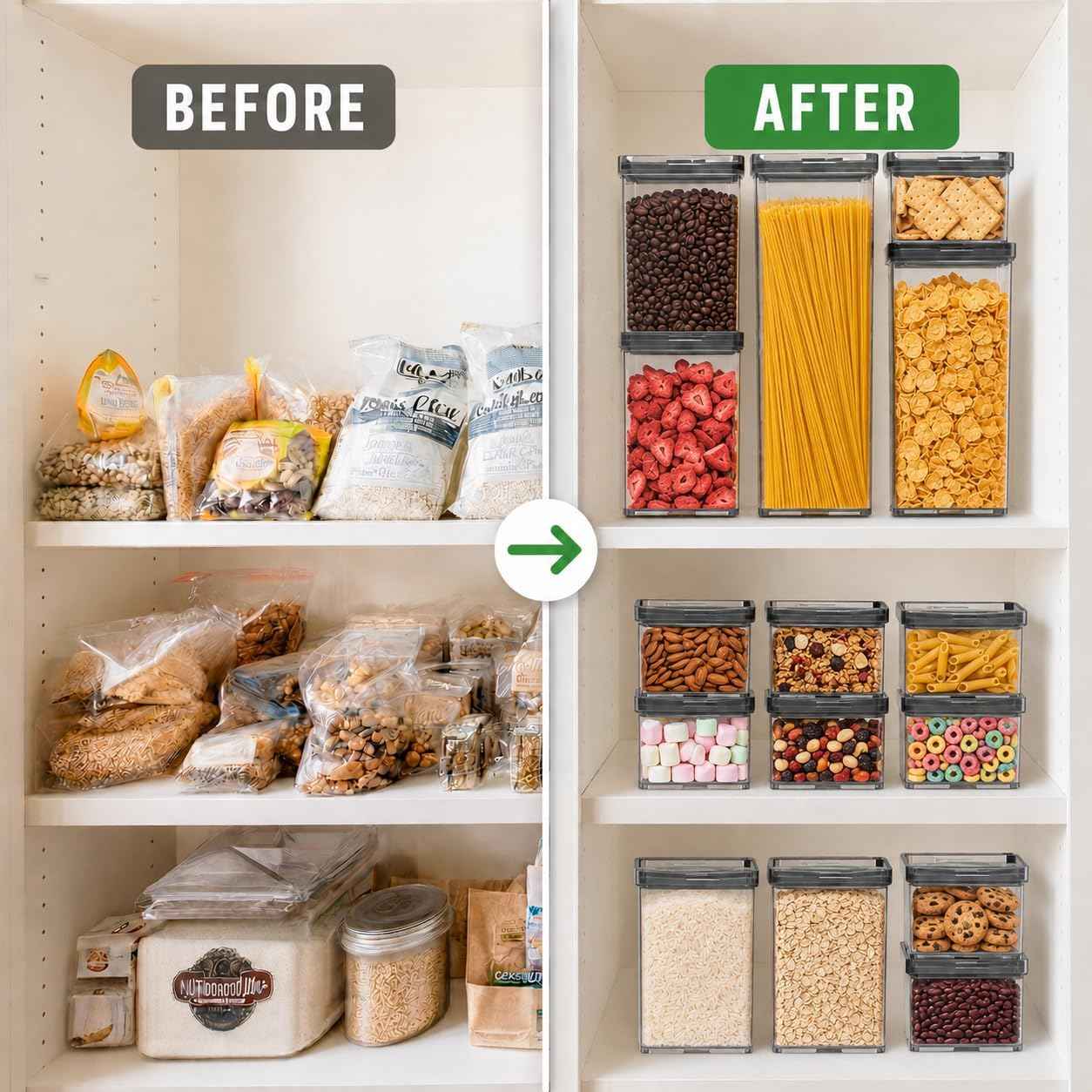 5-Piece SAN Airtight Pantry Storage Container Set, Leakproof Twist-Lock Lids, BPA-Free Stackable Canisters for Sugar, Flour, Pasta, Cereal & Snacks (0.8qt, 1.9qt ×2, 3qt, 4qt)