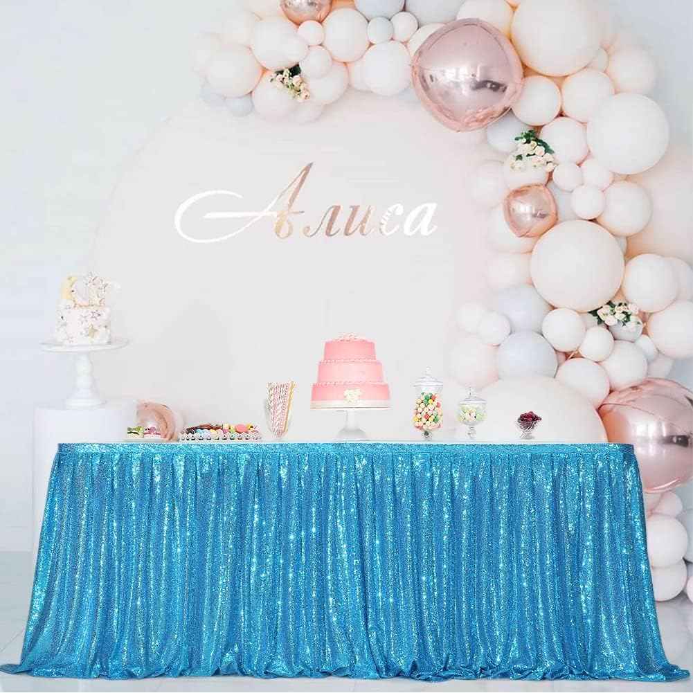 Eternal Beauty 6ft Sequin Table Skirt for Party Wedding Birthday Baby Shower Holiday Decoration (L6(ft) H 30in, Turquoise)