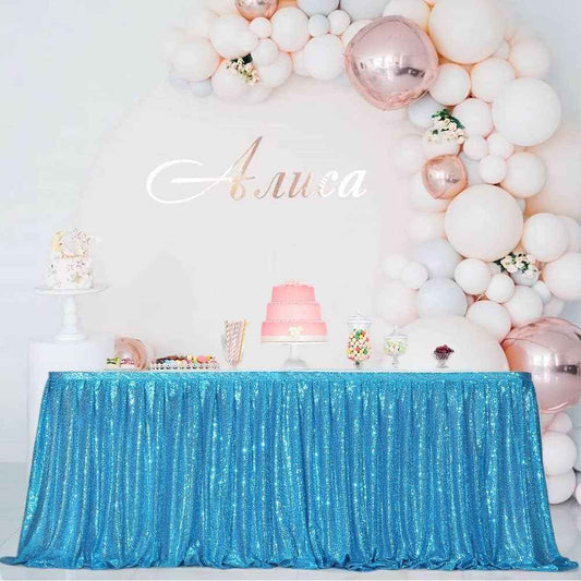 Eternal Beauty 6ft Sequin Table Skirt for Party Wedding Birthday Baby Shower Holiday Decoration (L6(ft) H 30in, Turquoise)