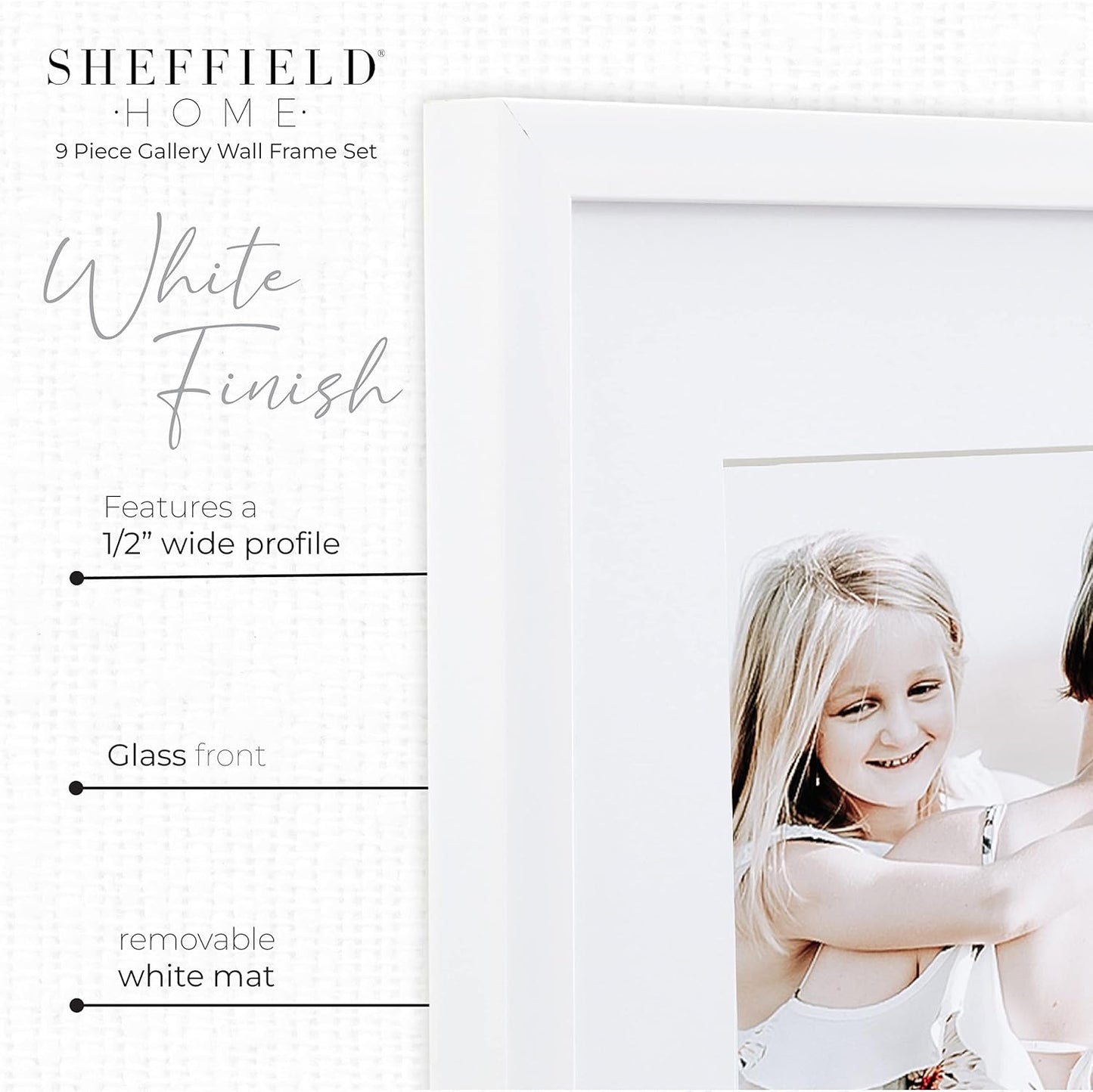 Sheffield Home 9 Piece Gallery Wall Frame Set, 12x12 Inch, White