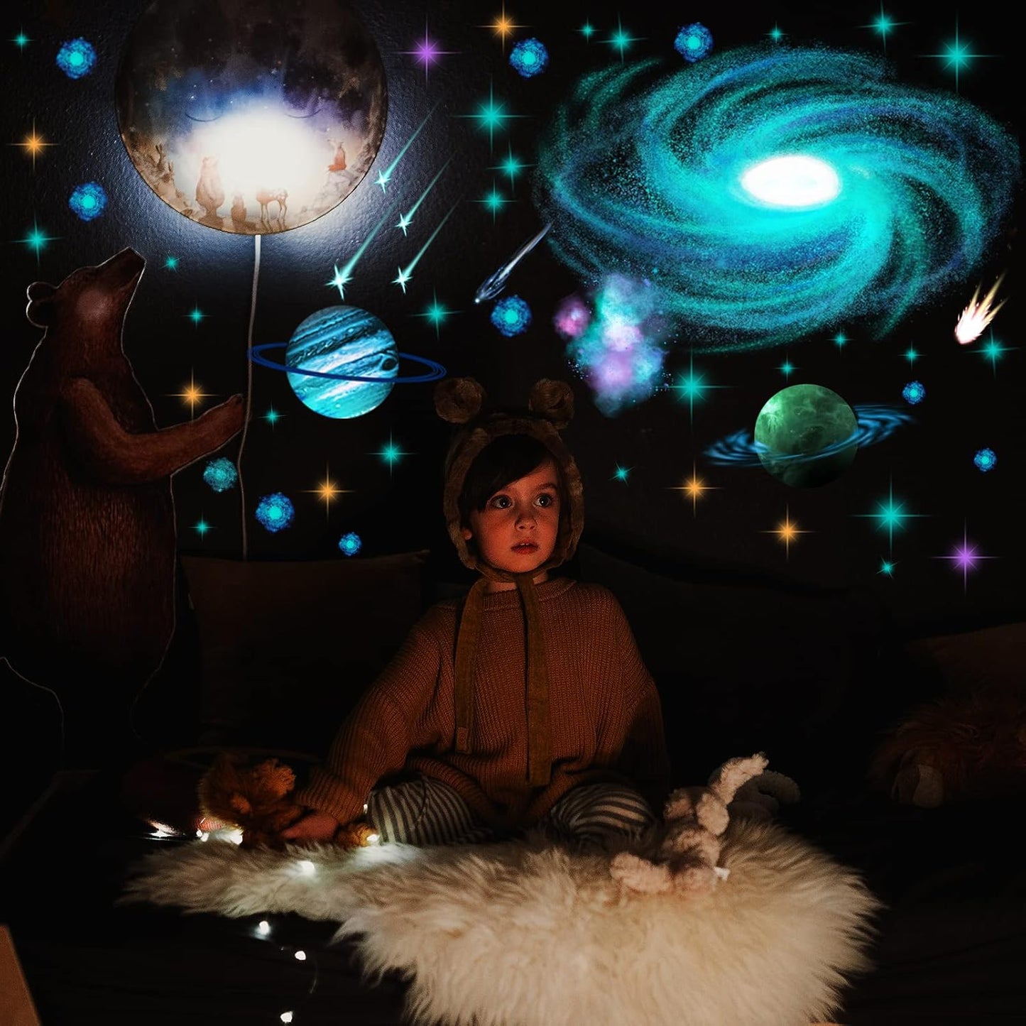 Glow in The Dark Stars Ceiling Wall Stickers Galaxy Star Stickers Self-Adhesive Removable Glow in Dark Decals for Kid Nursery (Modern Style)