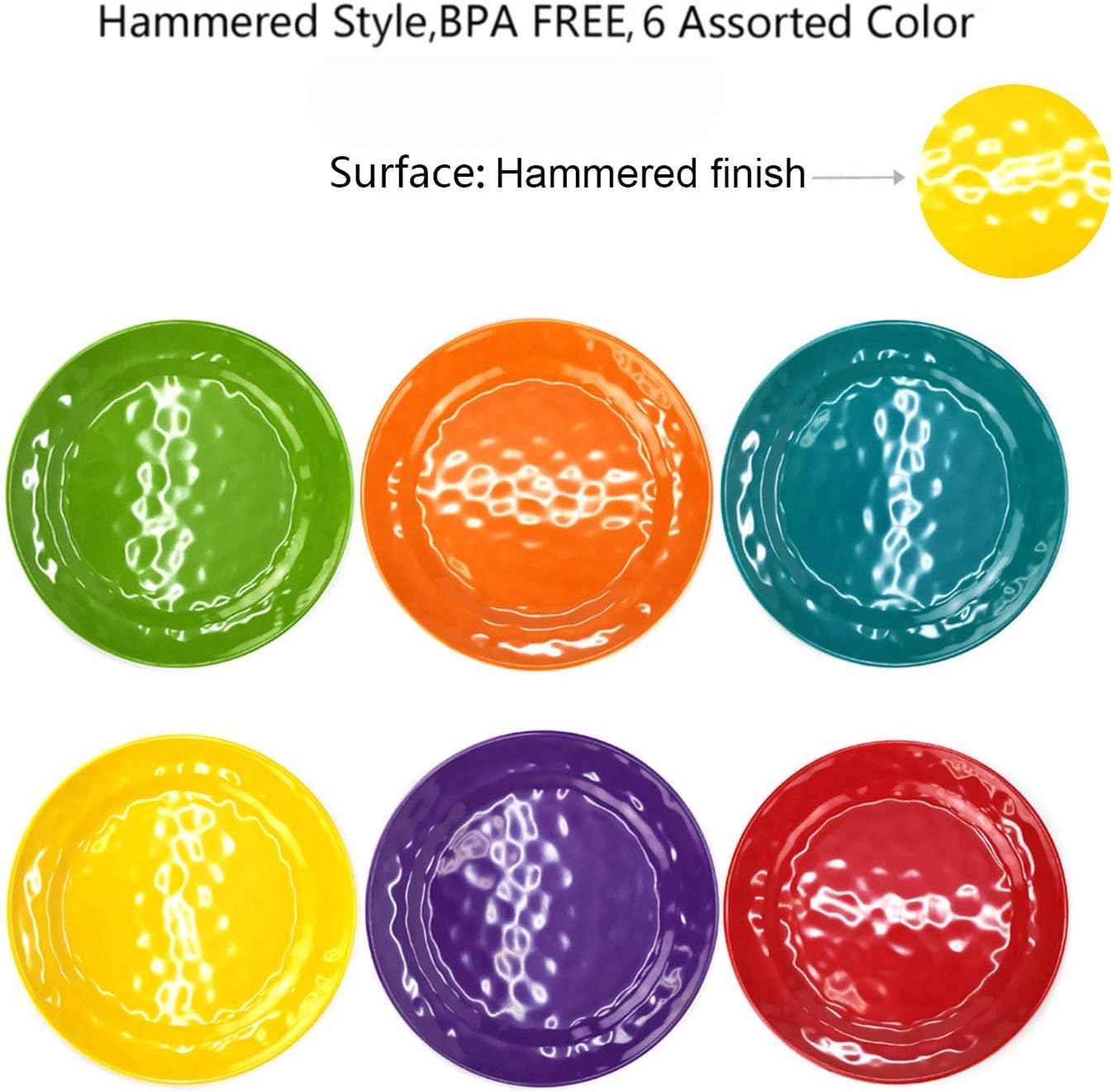 KX-WARE Melamine Plates set -10inch 6pcs 100% Melamine Dinner Plates for Everyday Use, Break-resistant and Lightweight, MultiColor