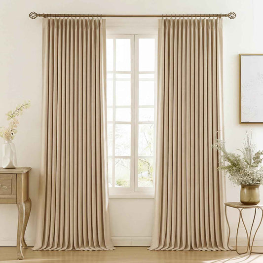 Lirien Pinch Pleated Blackout Curtains for Living Room Bedroom,100% Blackout Linen Textured Double Layer Drapes with Rings & Hooks,2 Panels Set,Oatmeal,45" W x 84" L