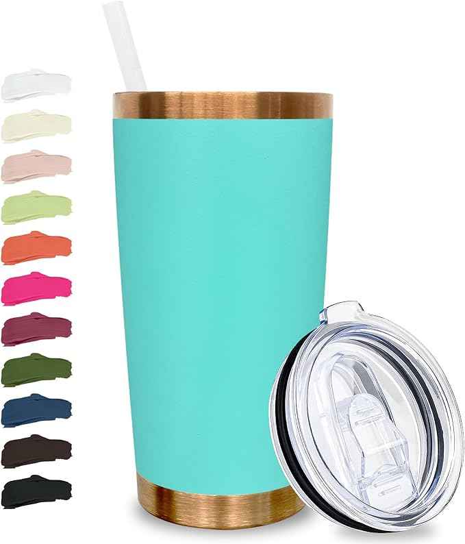 20 oz Tumbler Bulk Stainless Steel Tumblers with Lids and Straws, Double Wall Vacuum Insulated Travel Coffee Mug for Laser Engrave, Powder Coated Cups for Hot and Cold Drinks (Mint Green,1 pack)