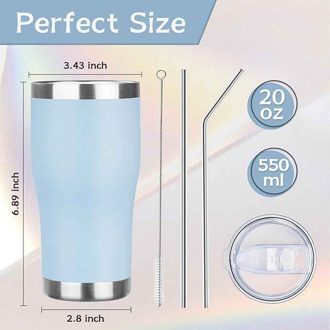 MEZMUT 1 Pack 20oz Insulated Coffee Tumbler with Lid and Straw Double Wall Vacuum Insulated Cup Stainless Steel Travel Mugs Leakproof Powder Coated Tumbler for Indoor Outdoor(Sky Blue)
