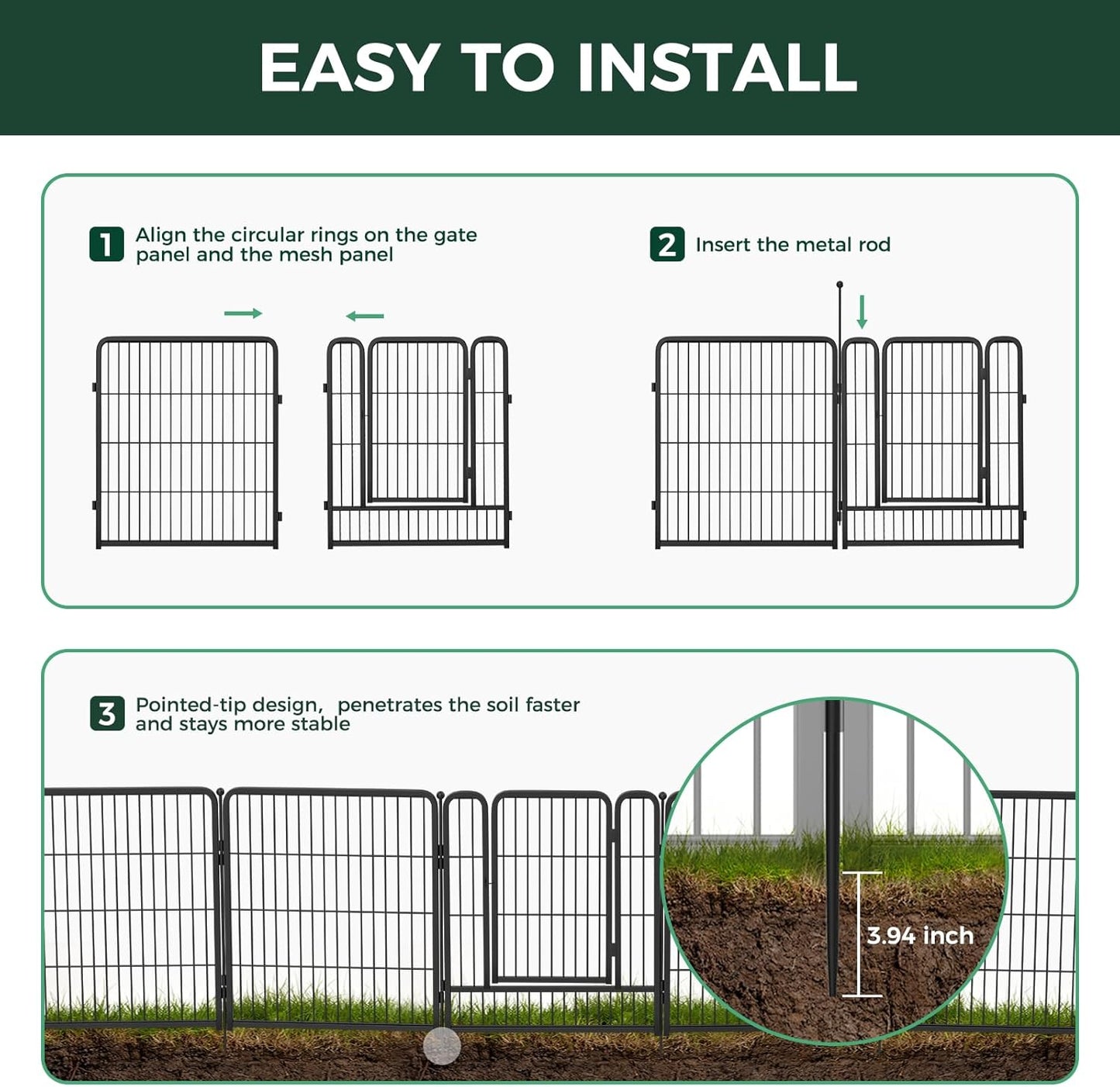 FXW Garden Fence Outdoor for The Yard – 32in(H) x 26.7ft(L) Heavy Duty Metal Animal Barrier for Dog and Rabbit, Decorative Dog Fence, 12 Panels, Black