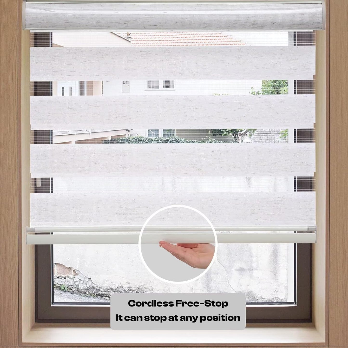 MYshade Roller Shades Zebra Blinds for Windows Cordless Day and Night Light Filtering Shades Dual Layer Roller Blinds 52" x 64" Linen Style