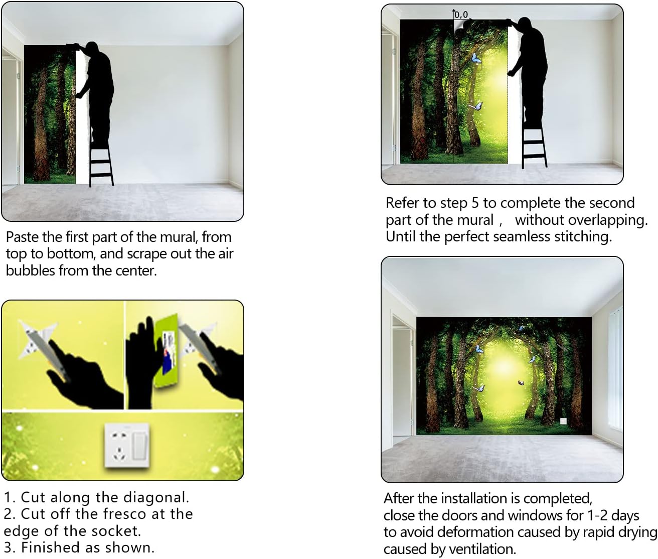 Classy Dream Butterfly Forest Tree Wallpaper for Bedroom Jungle Woodland Wall Mural Living Room Large Woods Adhesive Fabric decorr - 160"x108"（Not Peel and Stick）