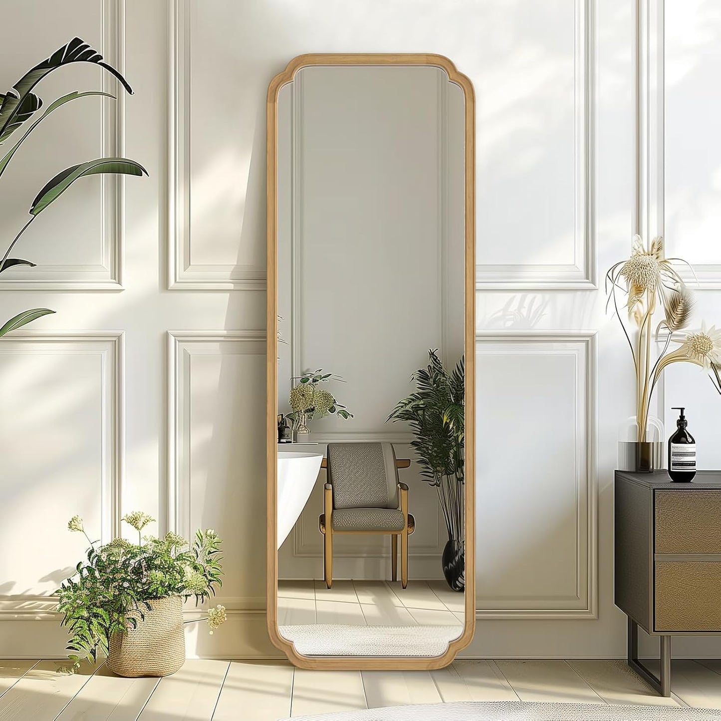 WallBeyond Full Length Mirror Wall Mounted 65"x22", Rustic Wooden Frame Floor Mirror, Large Full Body Mirror for Bedroom, Leaning or Hanging Against Wall (Naturl Solid Wood)