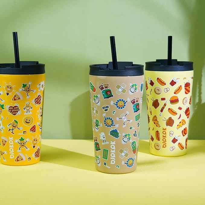 BJPKPK 18oz Tumbler With lid And Straw Stainless Steel Travel Coffee Mug Insulated Tumblers Cups,Spring Party Brown