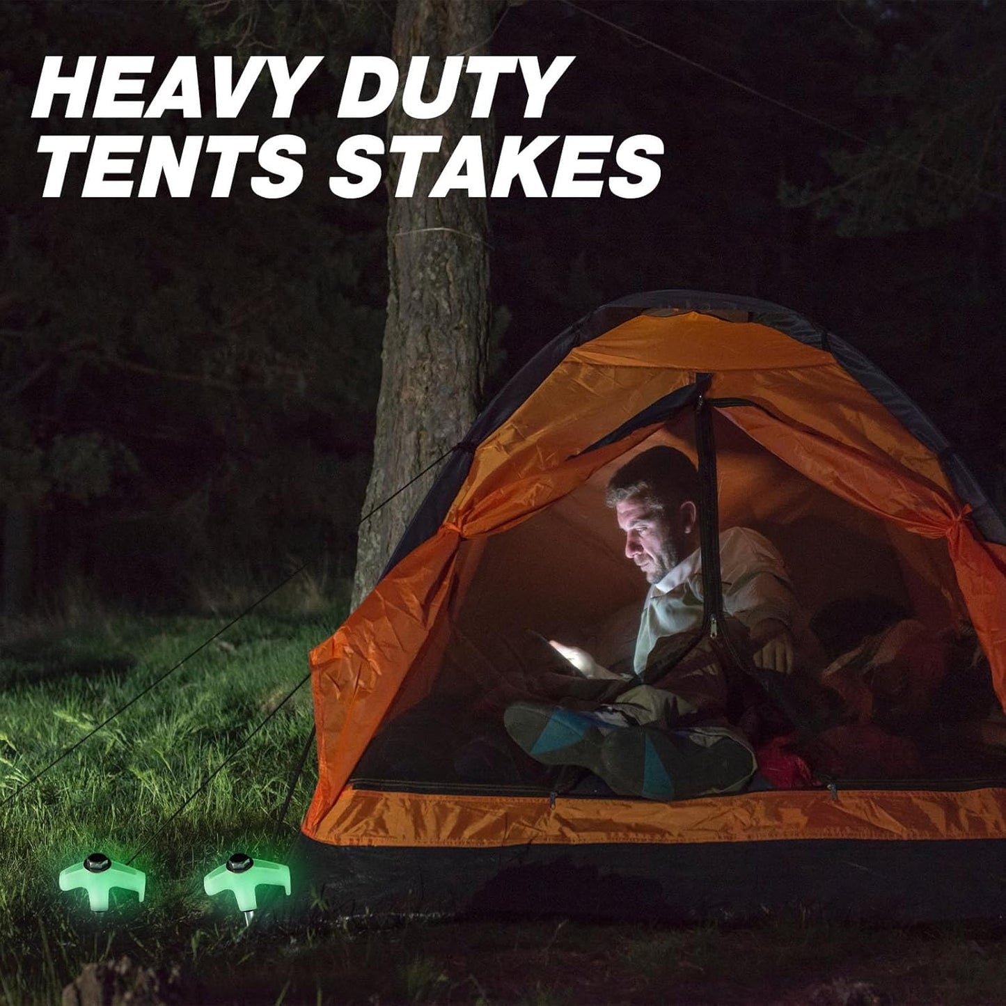 Hicarer 40 Pcs 20 Pcs 8'' Screw in Tent Stakes Heavy Duty Ground Metal Stakes for Inflatables with Hex Head Driver for Outdoor Camping Tent Inflatable Garden Decor (Luminous White)