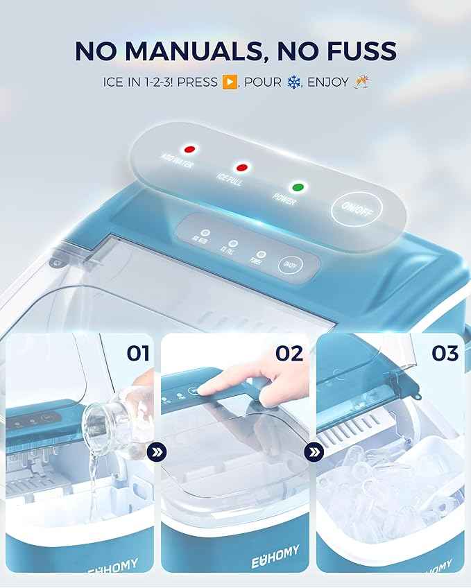 EUHOMY Countertop Ice Maker Machine with Handle, 26lbs Per Day, 9 Ice Cubes Ready in 6 Mins, Auto-Cleaning Portable Ice Maker with Basket and Scoop, for Home/Kitchen/Camping/RV (Blue)