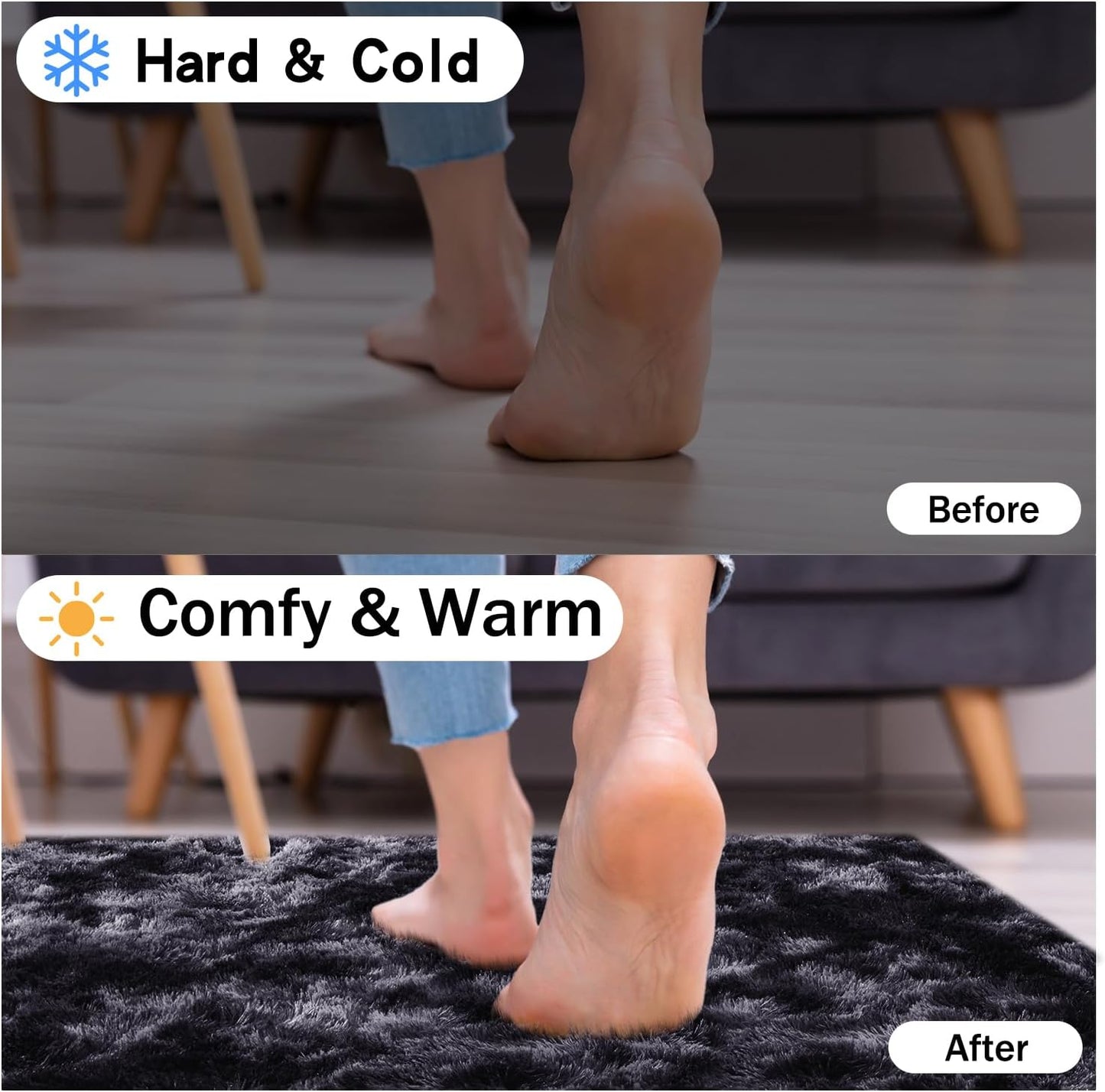 Rezutan Rugs for Living Room, Area Rug 4x6 Fluffy Rug Carpet, Soft Shaggy Modern Floor for Kids Boys Girls Bedroom, Plush Fuzzy Dorm,(Black Grey Tie-Dyed,4ft x 6ft)