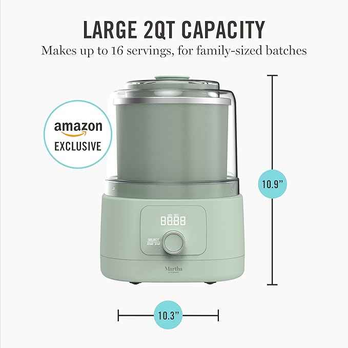 Martha Stewart Ice Cream Maker, 2 Quart Double-Insulated Freezer Bowl, Sorbet & Frozen Yogurt, Ready in 20 Minutes, Mix-Ins Chute, Easy to Clean, Honeydew Green