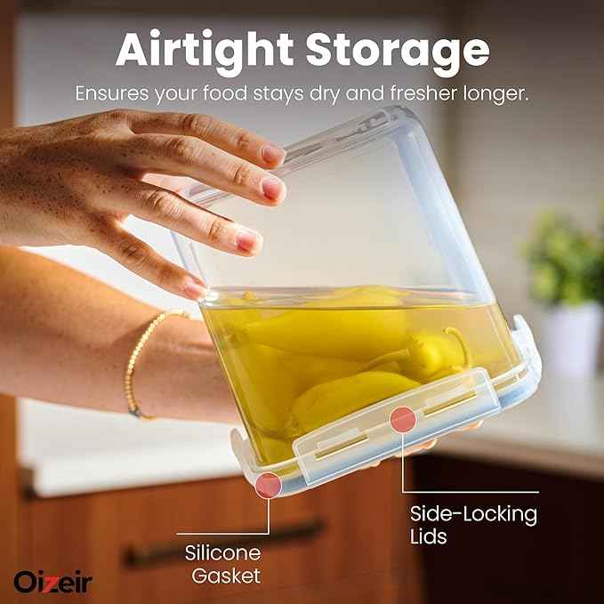 Oizeir Airtight Food Storage Containers Set - Air Tight with Lids - Pasta Flour Sugar Cereal - Storage Containers for Food (Clear-24 Pack)