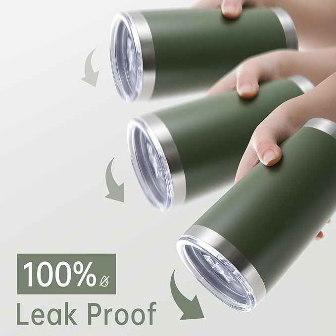 20 oz Tumblers Bulk Stainless Steel Tumbler with Lid Double Wall Vacuum Insulated Coffee Mug 20oz Powder Coated Cup for Hot and Cold Drinks, Army Green, 12 pack