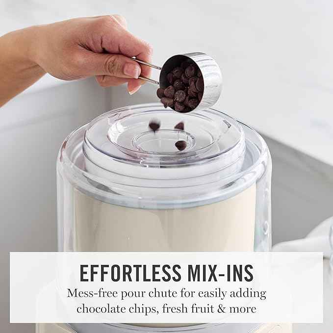 Martha Stewart Ice Cream Maker, 2 Quart Double-Insulated Freezer Bowl, Sorbet & Frozen Yogurt, Ready in 20 Minutes, Mix-Ins Chute, Easy to Clean, Linen White