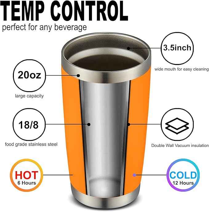 COMOOO 20oz Double Wall Vacuum Insulated Travel Mug Bulk Stainless Steel Tumbler with Lid and Straw Durable Powder Coated Insulated Coffee Cup for Cold & Hot Drinks (Orange, 12 pack