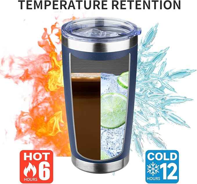 20oz Tumbler with Lid and Straw Double Wall Powder Coated Vacuum Insulated Coffee Tumbler Stainless Steel Insulated Travel Coffee Mug Spill-Proof Thermal Cup for Hot and Cold Beverage,Navy Blue