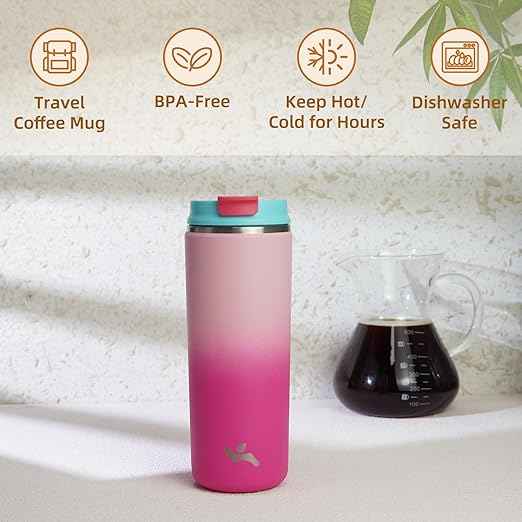 Konokyo Tumbler with Lid, 16 oz Travel Coffee Mug Double Wall Vacuum Stainless Steel Thermal Metal Cup Insulated Water Bottle,Cherry
