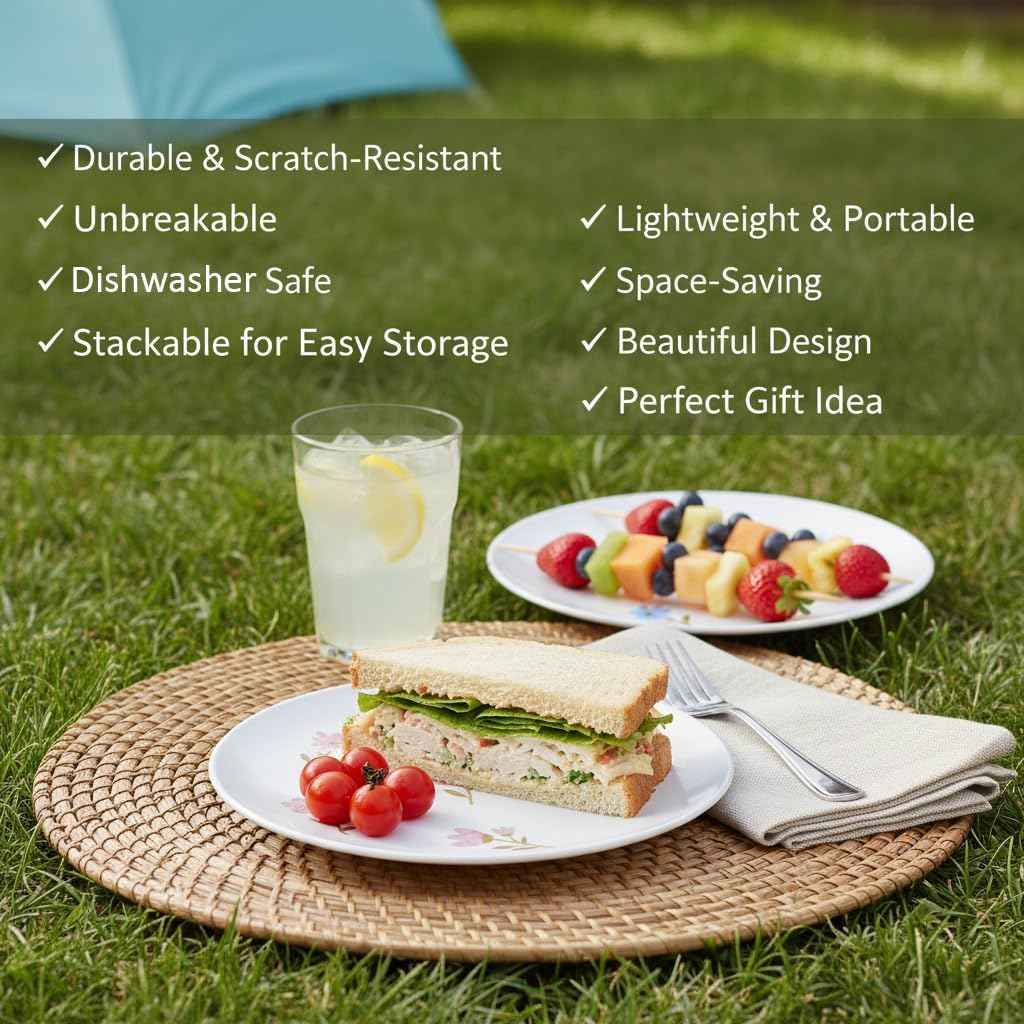Floral Melamine Dinner Plates Set of 4, 10.5 inches Round Salad Plates, Unbreakable Dessert Plate, Camping Dishes Reusable Dishwasher Safe Plates for Indoor and Outdoor, Break-resistant