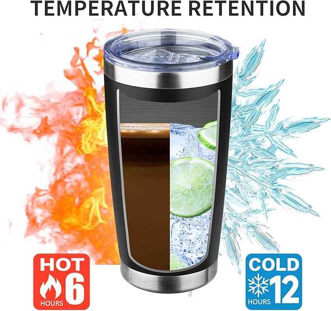 20oz Tumbler with Lid and Straw Double Wall Powder Coated Vacuum Insulated Coffee Tumbler Stainless Steel Insulated Travel Coffee Mug Spill-Proof Thermal Cup for Hot and Cold Beverage,Black