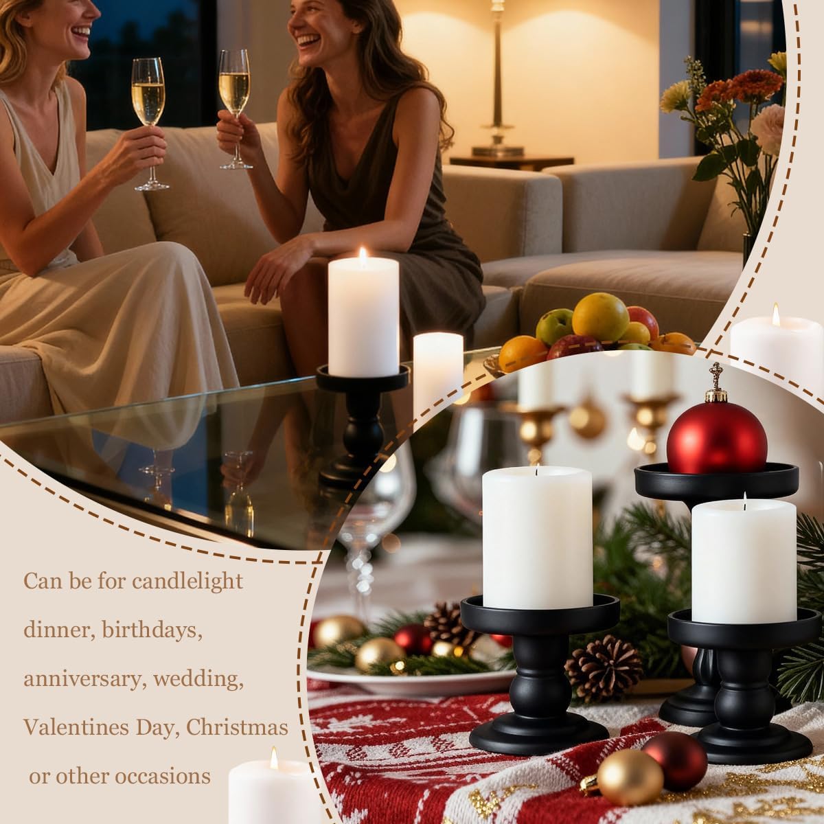Matte Black Glass Candle Holder Pillar Taper Candle Stand Decorative Candlestick Holder Stand for Home Decor Wedding Dinner Table Centerpieces (Exclude Candles)