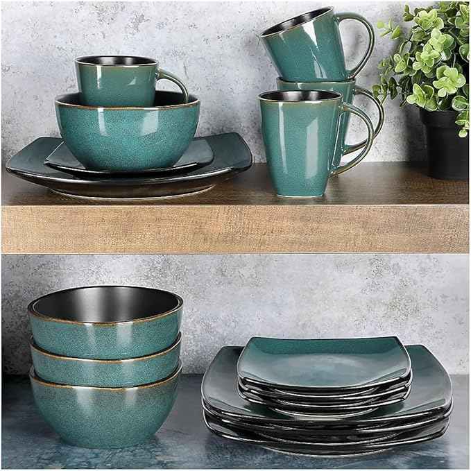 Gibson Elite Soho Lounge 16 Piece Dinnerware Set, Teal