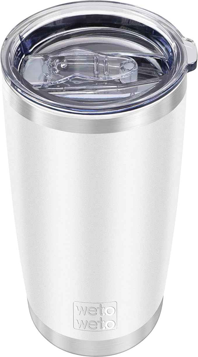 WETOWETO 20oz Insulated Stainless Steel Tumbler, Double Wall Vacuum Leak-proof Travel Coffee Mug, Powder Coated Water Cup (White, 1 Pack)