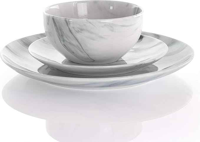Elama Fine Marble 16 Piece Stoneware Dinnerware Set in Black and White