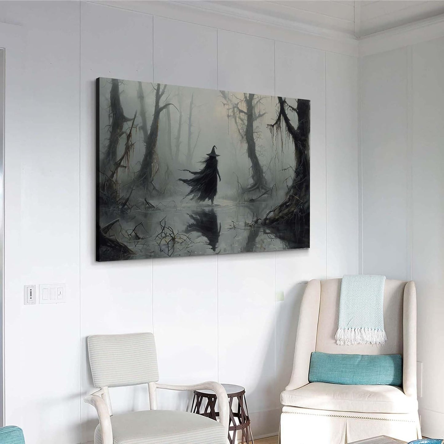 JFHCQJPK Vintage rustic swamp witch poster dark moody wall art gothic horror season halloween print for home decor retro dark moody painting20x30in Frameless