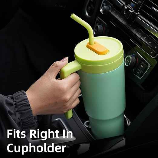 Konokyo Insulated Tumbler with Handle and Straw,40 OZ Vacuum Stainless Steel Water Bottle Travel Mug Metal Cup with Fruit Diffuser,Lime