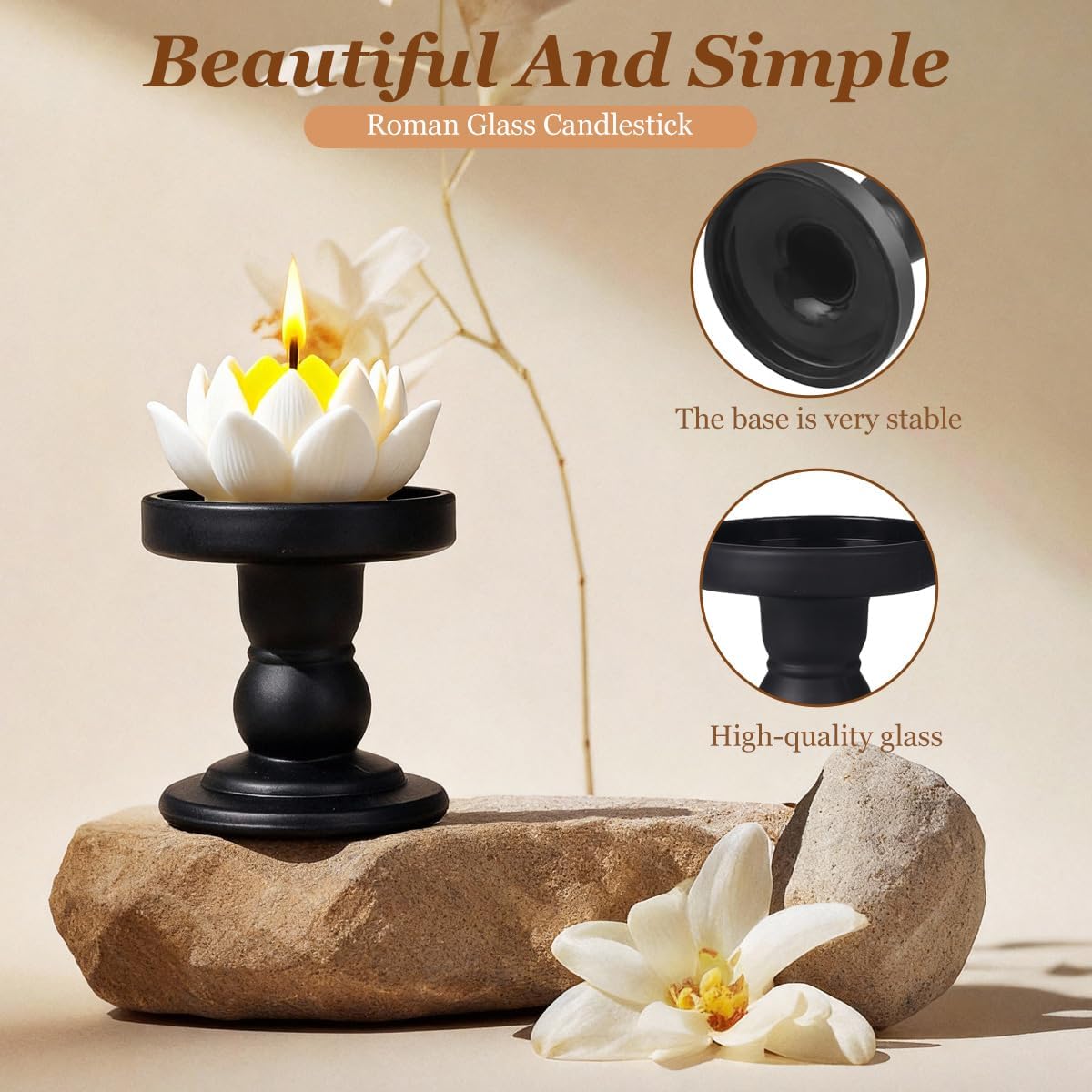 Matte Black Glass Candle Holder Pillar Taper Candle Stand Decorative Candlestick Holder Stand for Home Decor Wedding Dinner Table Centerpieces (Exclude Candles)