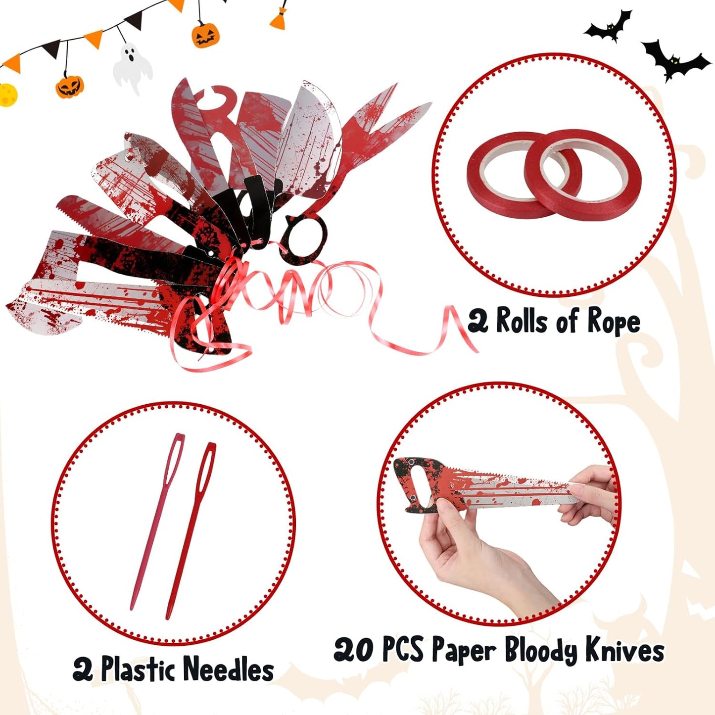 Halloween Decorations, 5 Sheets Wall Decals-Bloody Handprint Stickers, 2 Pack Halloween Banners and 2 PCS Caution Tape Rolls 3inx30ft for Outdoor, Indoor, Party Decor, Haunted Mansion