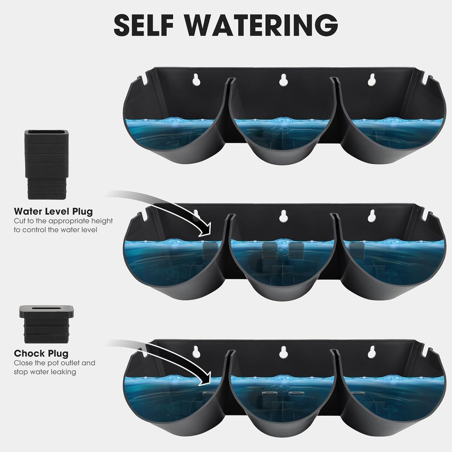 Worth Garden Upgraded 12 Sets (36-Pocket) Self Watering Stackable Vertical Planters - Wall Mounted Plastic Plant Grow Pots fr Strawberries Flowers Herbs - Indoor Outdoor Green Wall Decoration (Black)