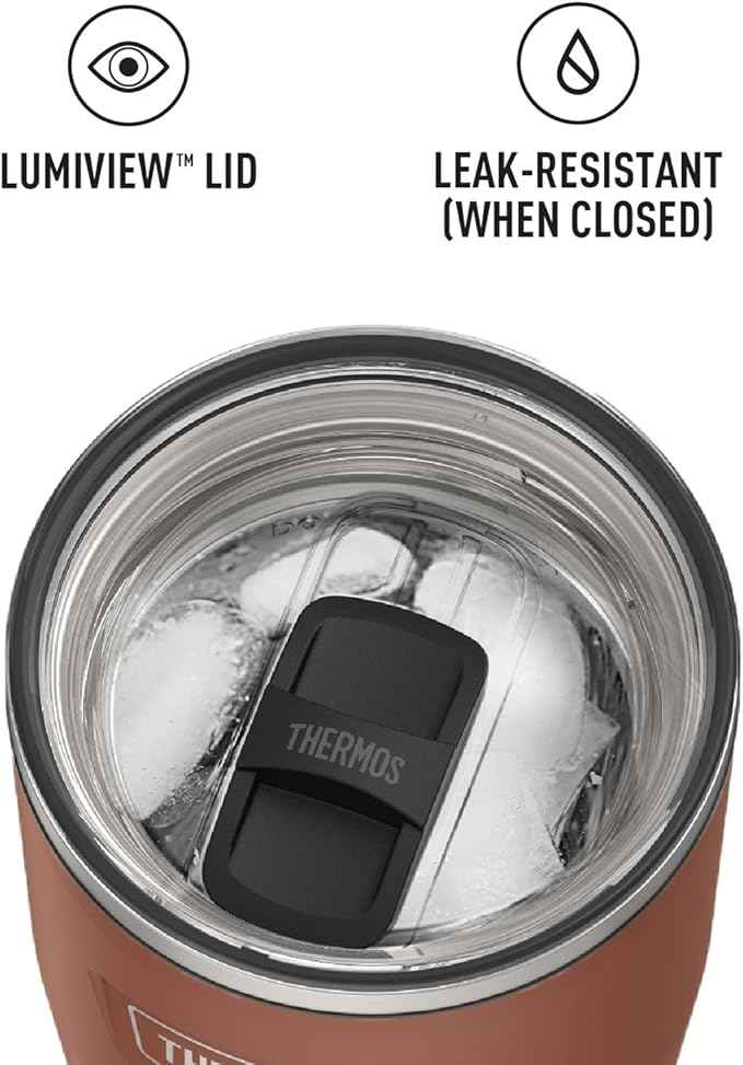 THERMOS ICON SERIES, Stainless Steel Cold Tumbler with Slide Lock, 24 Ounce, Saddle