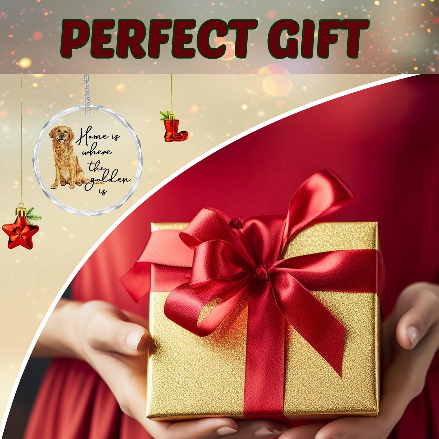 Golden Retriever Ornaments for Christmas Tree, Dogs Lovers Gifts for Women, Just a Girl Who Loves Golden Retriever Crystal Christmas Tree Hanging Ornaments
