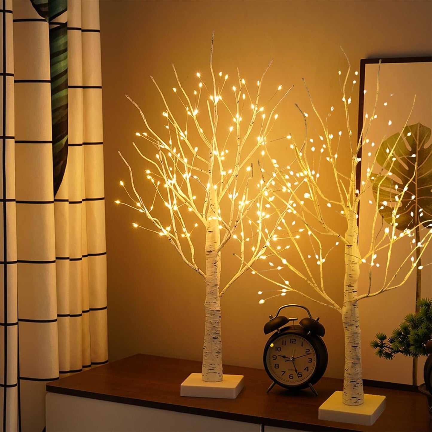 2-Piece Set: 2 Ft White Birch Tree with Lights, 144 LED Christmas Tree with Lights, Lighted up Tree Lamp USB/Battery Powered with Timer, Lighted Trees for Indoor Decor, Tabletop, Fireplace, Christmas