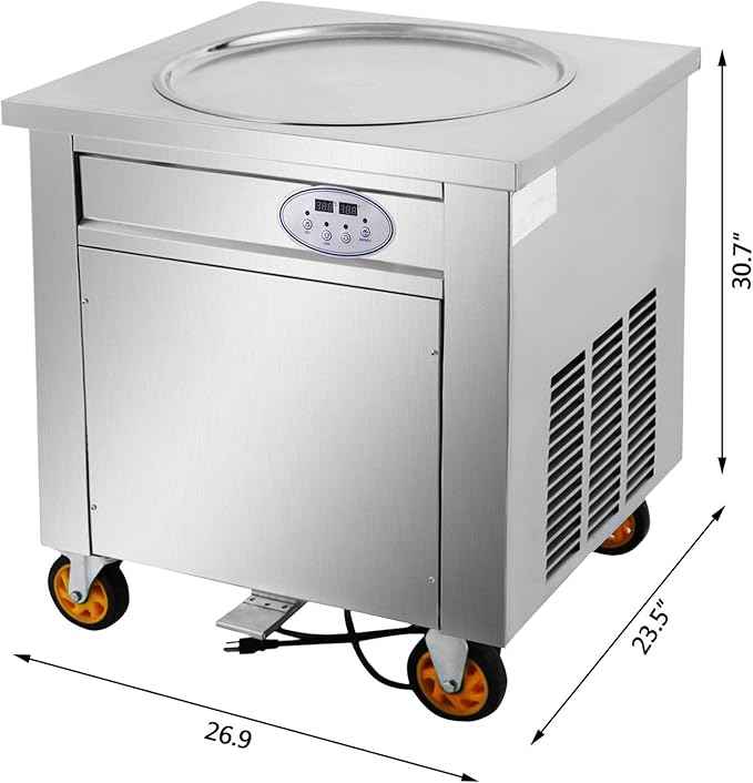 VEVOR Commercial Ice Roll Maker, 1800W Fried Yogurt Cream Machine, Fried Ice Cream Roll Machine with 19.7-Inch Round Pan, 2 Defrost Methods (Button & Pedal), Perfect for Bars, Cafes, Dessert Shops