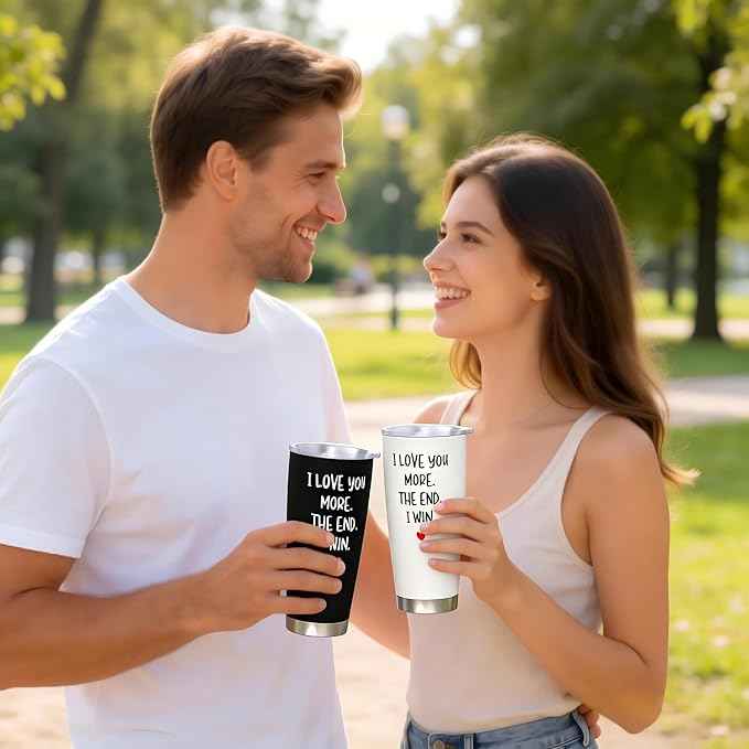 "I Love You More The End Win Black Tumbler with Lid and Straw, Stainless Steel Vacuum Insulated，Romantic Gift For Couples Anniversary Valentine's Day