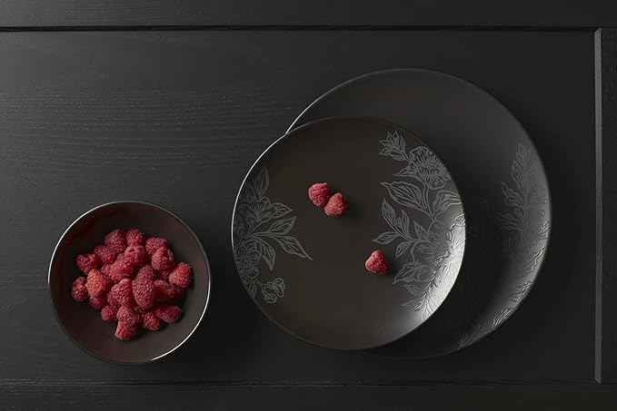 Oneida 897391 Roseto 12-Piece Dinnerware Set, Charcoal