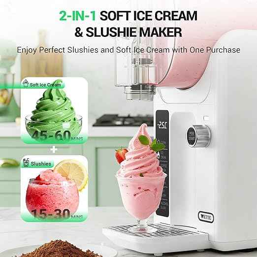 WETIE Slushie Machine, 82oz Slushy Machine for Home with Adjustable Temperature, LED Display, 6 Presets Frozen Drink Maker for Ice Cream, Smoothie, Frappés, Margarita, Milkshake, Auto-Clean