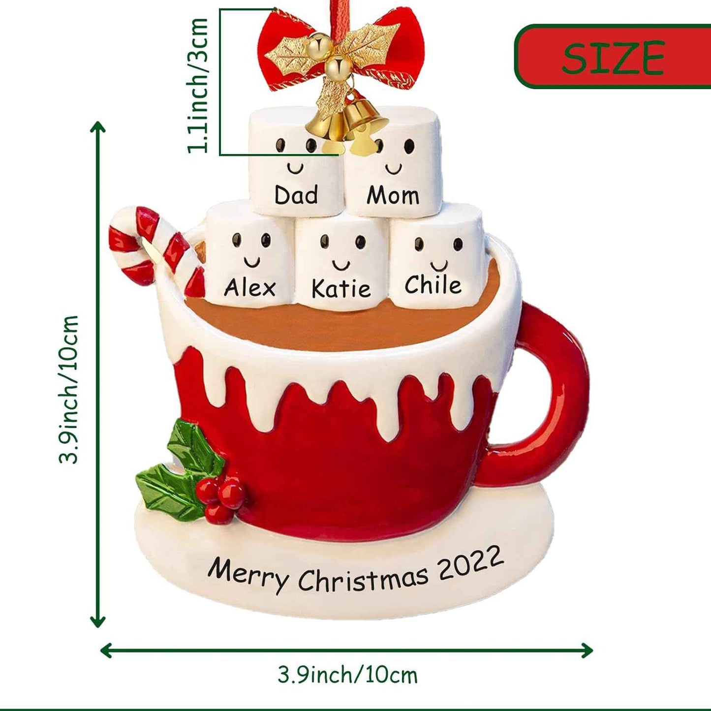 Personalized Christmas Ornament, Family Cup Custom Polyresin Ornament 2025 for Xmas Tree Decoration Holiday Family Decor