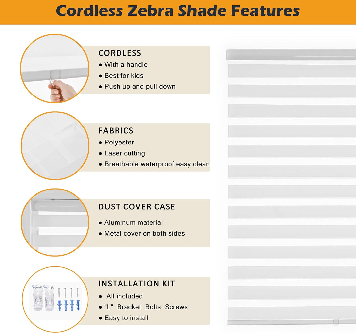 Cordless Zebra Blinds Window Blind Zebra Shade Blinds for Windows Roller Sheer Shades Privacy Light Filtering Shades for Home Kitchen Bathroom (Width 40'' X Height 72'' White)