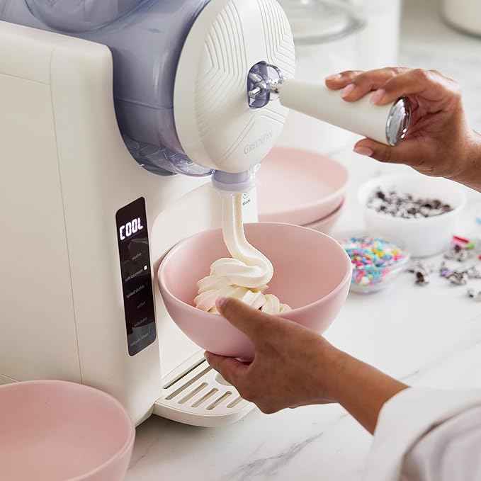 GreenPan Frost Ice Cream Maker & Slushie Machine, Mixing Bowl included, Soft Serve, Sorbet, Margaritas, Milkshakes, Frozen Yogurt, No Pre-Freezing, Ready in 15 Mins, 6 Modes, Self-Cleaning, Cream