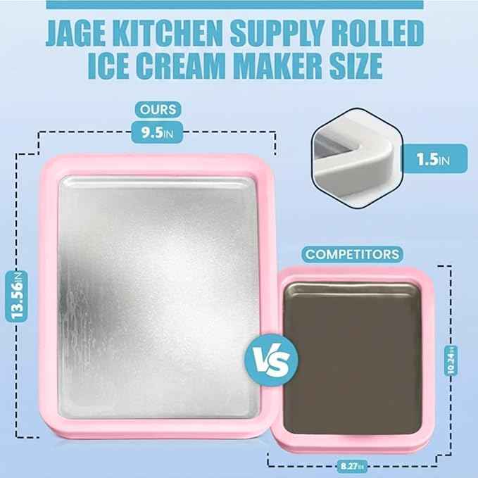Extra Large Rolled Ice Cream Maker (14"x10") - Make Instant IceCream w/the Family - Manual Roll Your Own IceCream - Roll Ice Cream Tray (Light Pink)