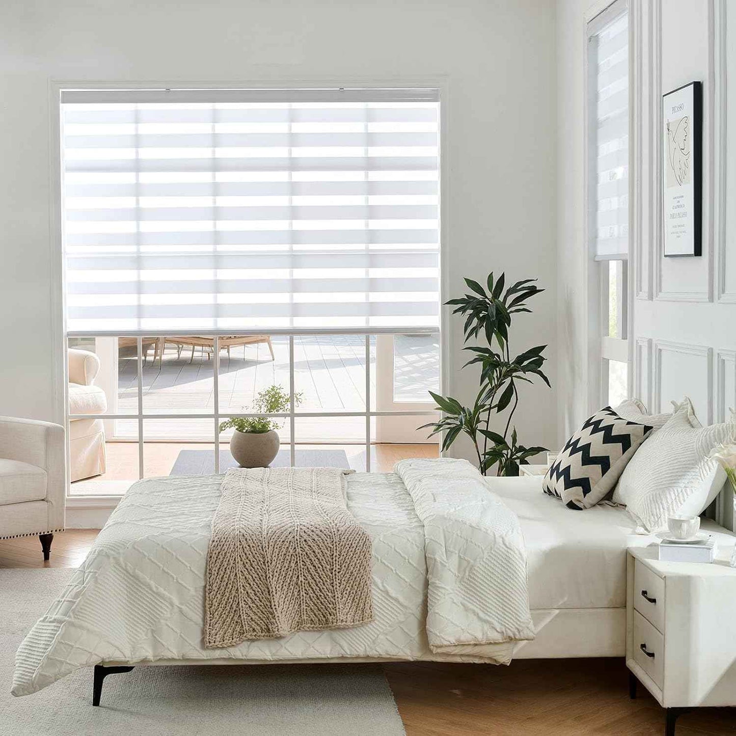 Joydeco White Sheer Zebra Blinds for Windows Cordless 70 Inch Wide,Privacy Light Filtering Dual Layer Roller Shades for Home Office Bedroom, 70" W×75" H
