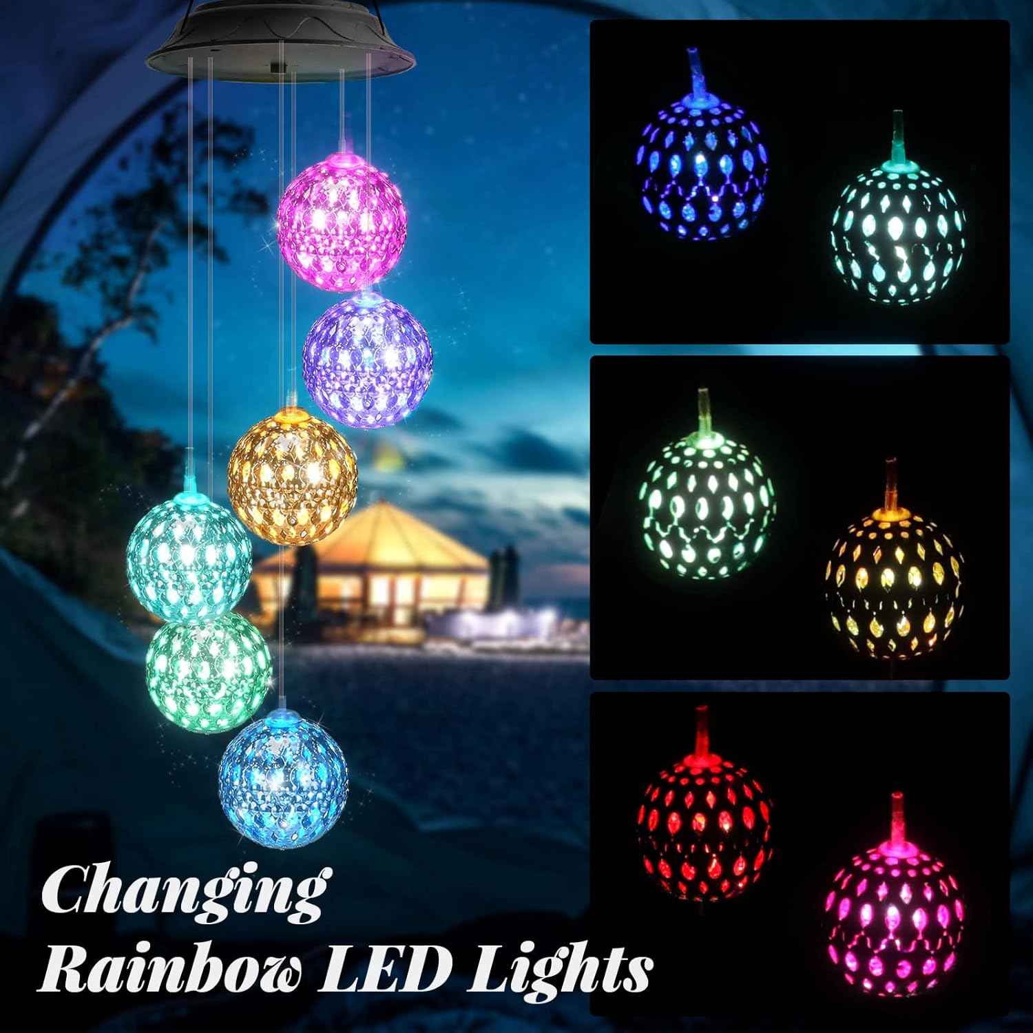 Gifts for Mothers Day, Birthday Gardening Gifts for Women Mom Grandma, Solar Lights Outdoor Decorative Solar Wind Chimes for Outside Gold Ball Garden Decor Yard Patio Porch