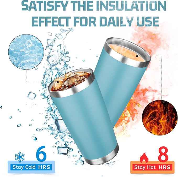 20oz Tumbler with Lid Double Wall Vacuum Insulated Travel Coffee Mug Stainless Steel Thermal Cup Powder Coated Sturdy Coffee Tumbler Bulk for Hot and Cold Beverage (Glacier blue,4)