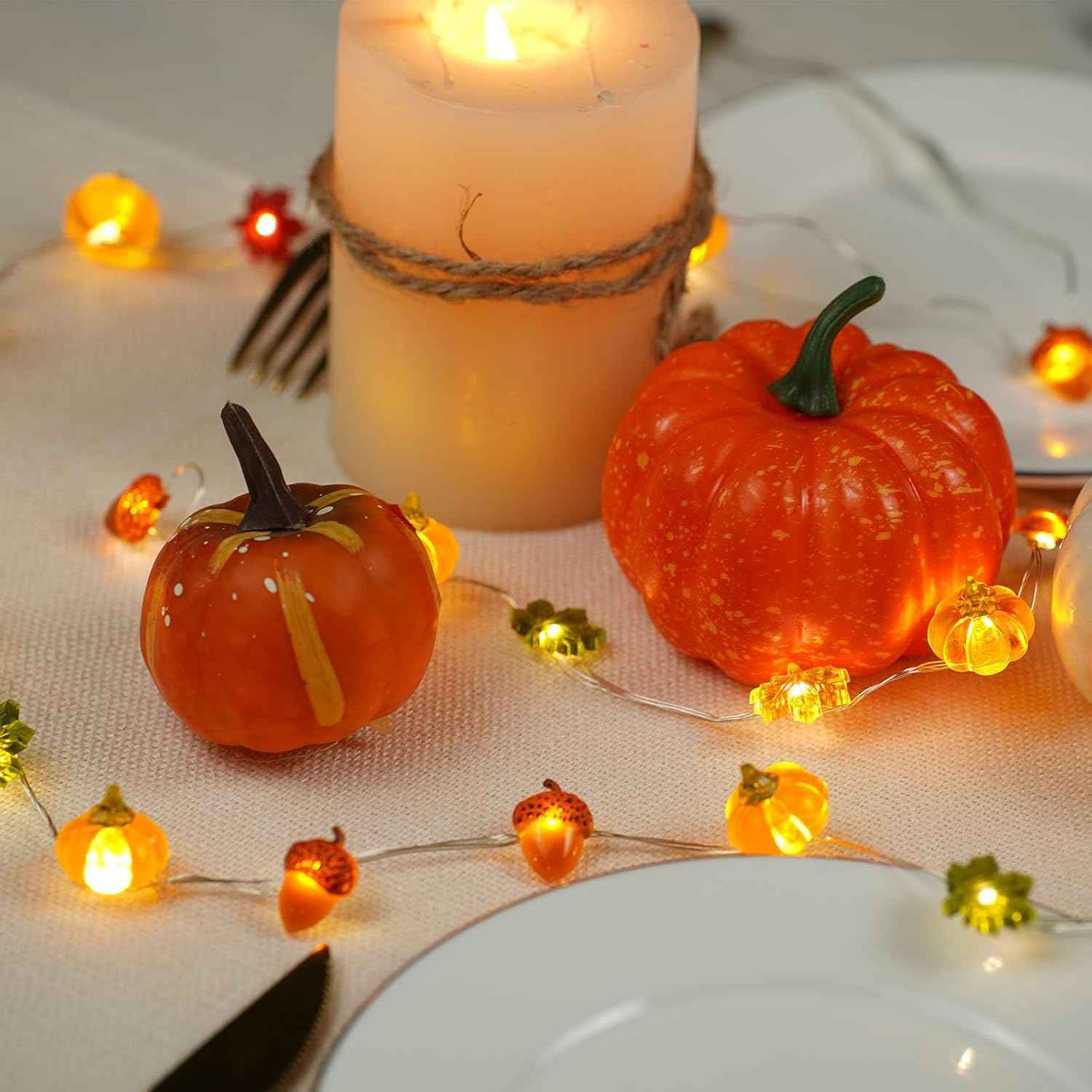Thanksgiving Lights 10FT 30 LED Fall Lights 3D Pumpkin Maple Leaf Acorn Battery Operated String Lights Halloween Decorations Indoor Fall Decorations for Home Garland Party Autumn